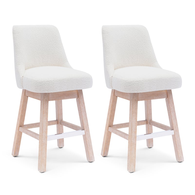 Boucle Polyester Upholstered Swivel Counter Stool - Foot Glides (Set of 2)