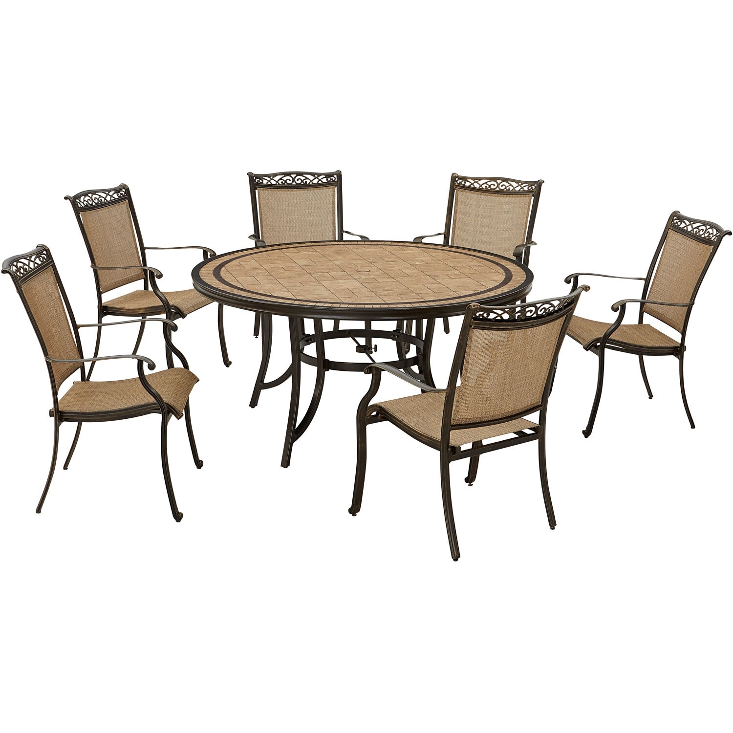 Hanover Fontana 7 Piece Outdoor Dining Set with 6 Sling Chairs and