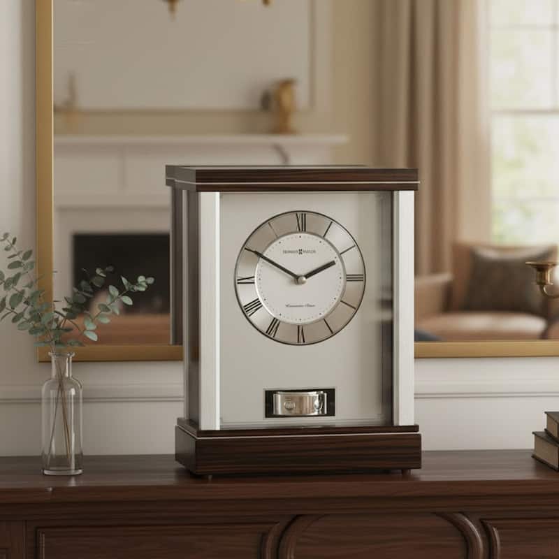 Howard Miller Gardner Contemporary, Transitional, Sleek, Chiming Mantel Clock with Silencing Option, Reloj del Estante - Ebony