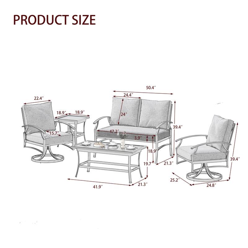 DREAMSIDEA Outdoor Metal Swivel Furniture Patio Conversation Set