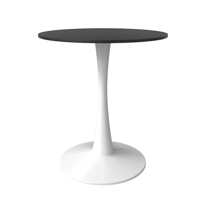 LeisureMod Round Dining Table 24" MDF Wood Tabletop in White Steel Bistro Series