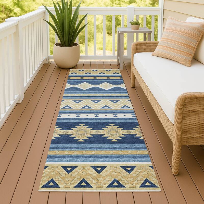 Machine Washable Indoor/ Outdoor Global Heston Chantille Rug - Navy - 2'3" x 7'6"