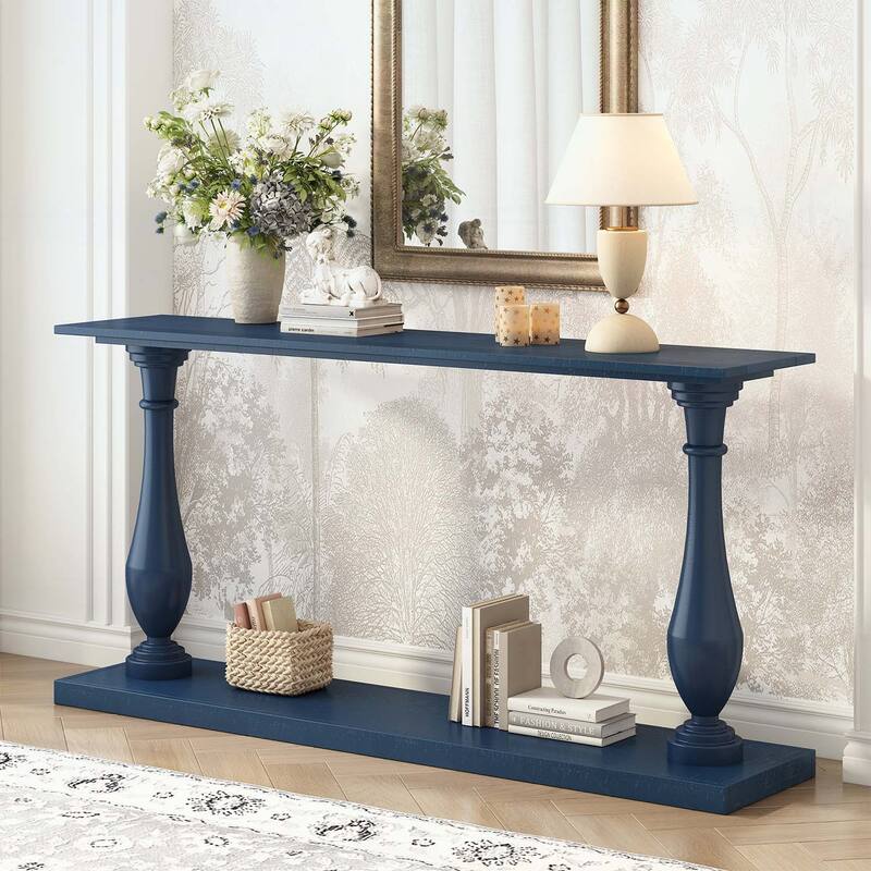 Console Table with Durable Wood Legs,Ideal for Living Room,Study,Entryway,and Bedroom - Navy Blue