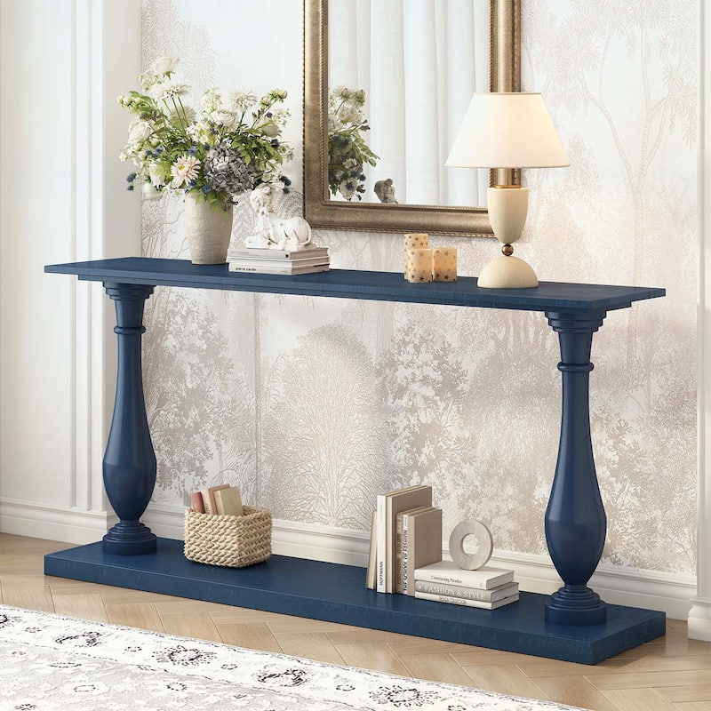 Vintage Console Table with Elegance Vase-Leg Design - Navy Blue