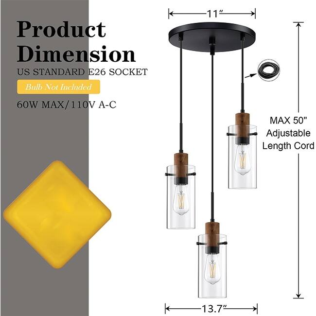 3 light kitchen light black bedroom light metal,wood and glass pendant light