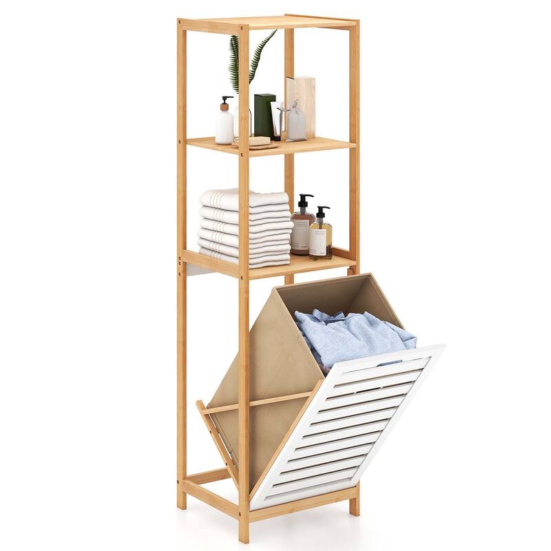 Costway Tilt-Out Laundry Hamper with 3-Tier Shelf Removable Liner - See Details
