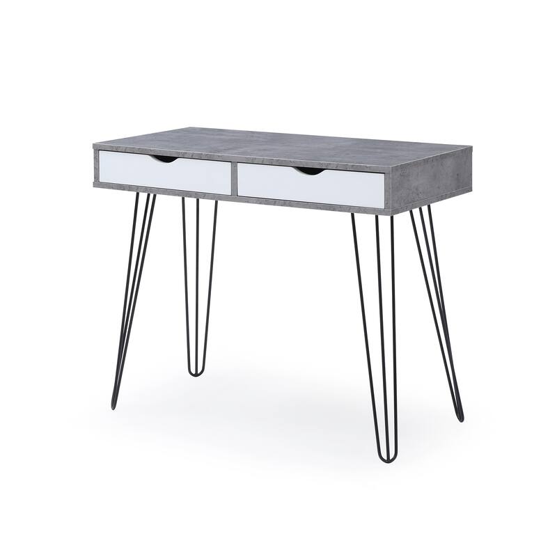 36" Modern Grey Wooden Metal Writing Desk with 2-Drawer