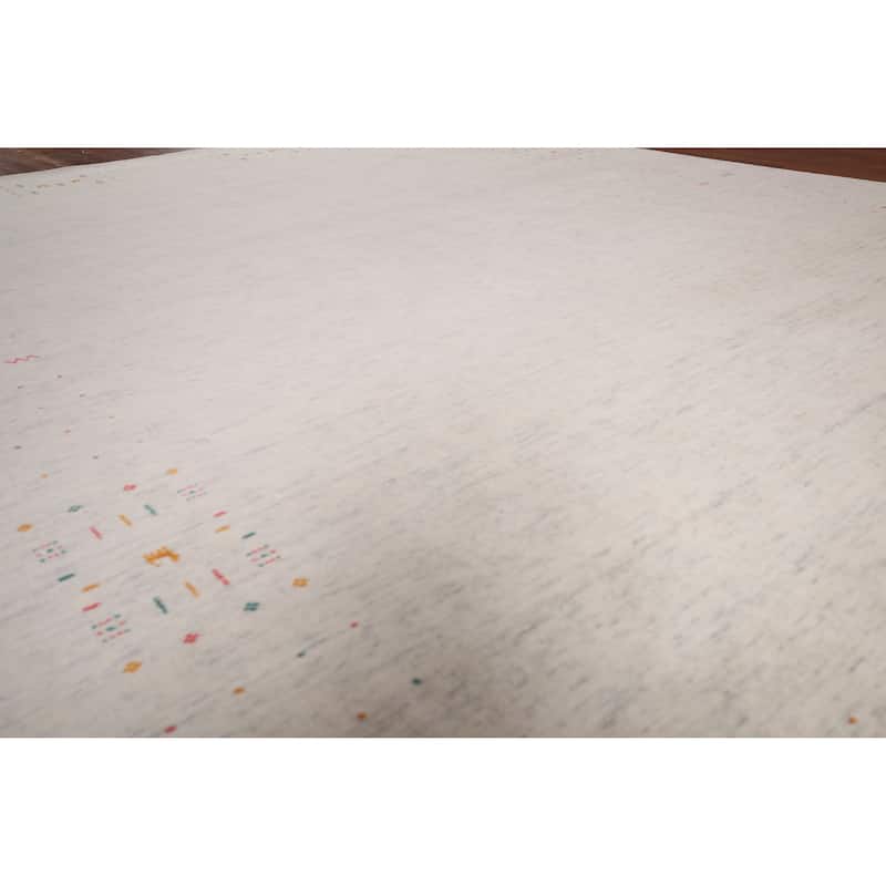 Tribal Ivory Gabbeh Indian Area Rug Handmade Wool Carpet - 8'9"x 11'7"