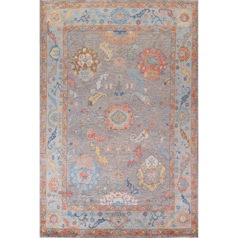 Gray Oushak Indian Area Rug Handmade Wool Carpet - 8'7"x 12'3"