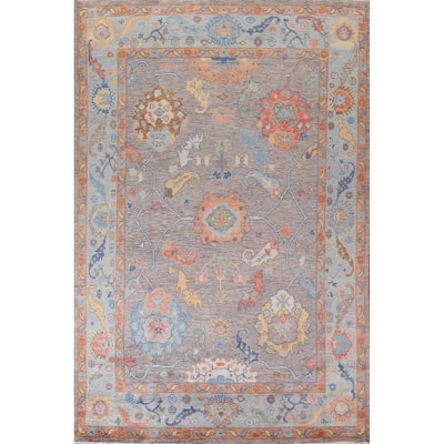 Gray Oushak Indian Area Rug Handmade Wool Carpet - 8'7"x 12'3"