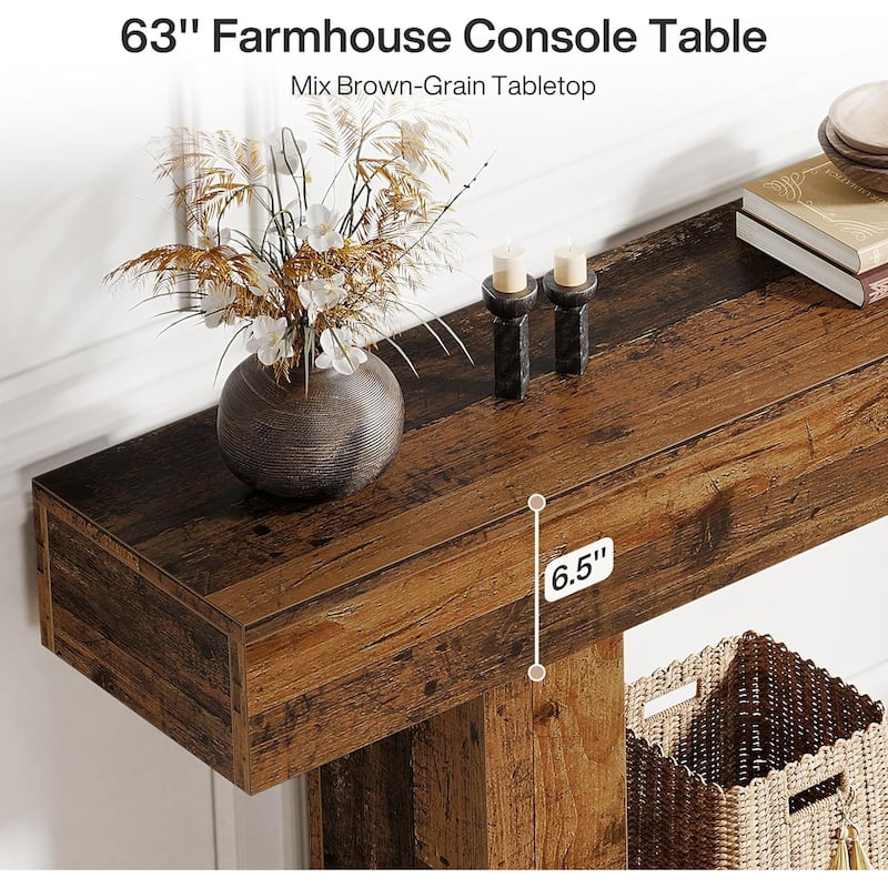 63 Inches Console Table, Farmhouse 2 Tiers Entryway Table, Sofa Table