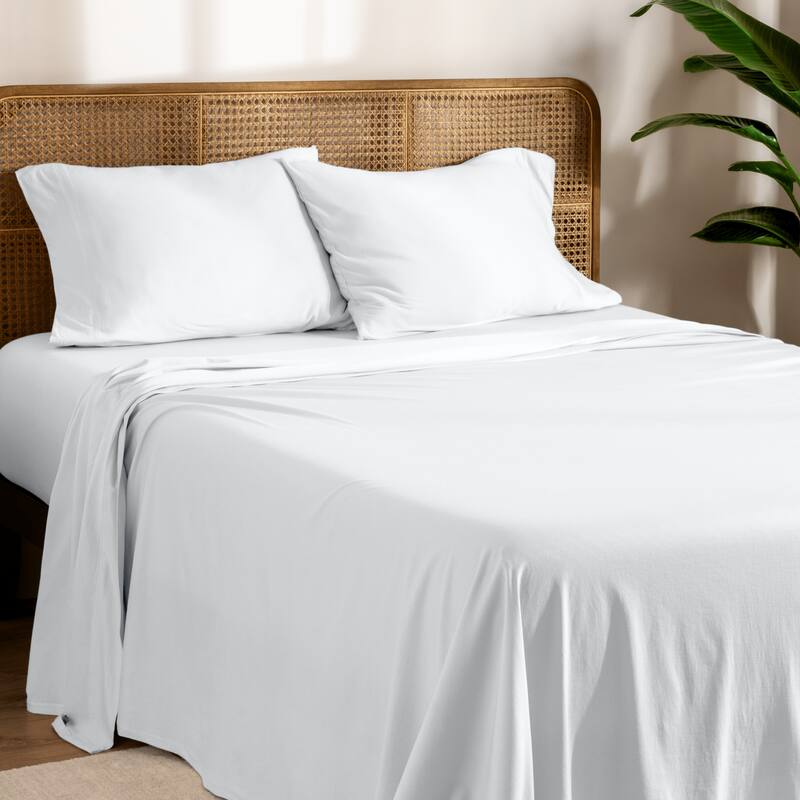 Bare Home Organic Cotton Jersey Sheet Set - Queen - White