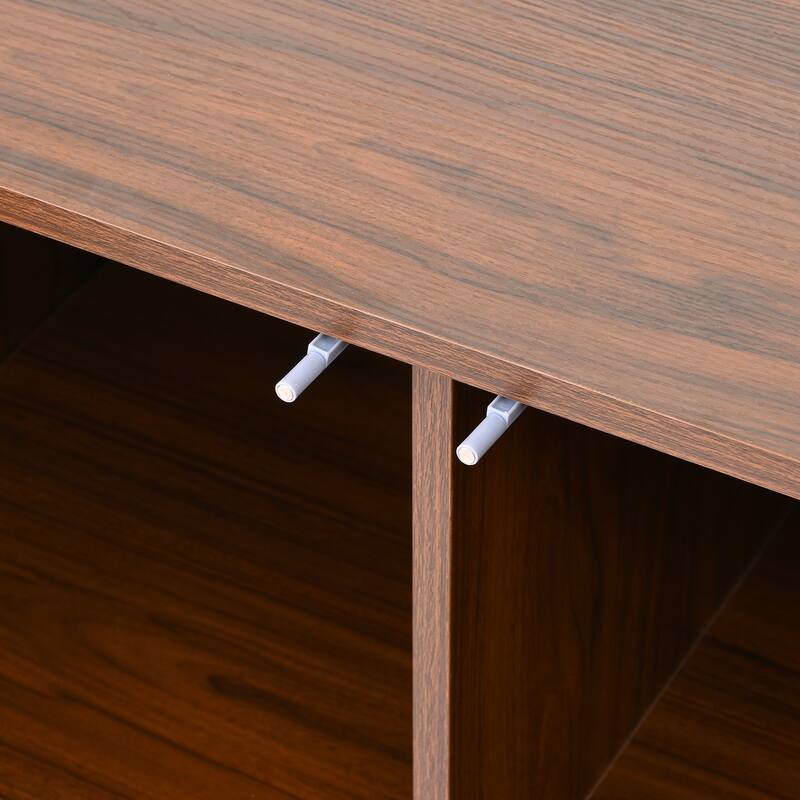 59" Mid-Century Modern Walnut Sideboard Buffet Cabinet, Geometric Carved Credenza with Metal Legs for Dining Room