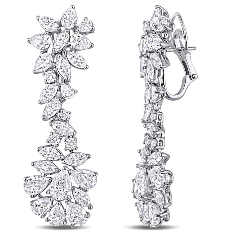 Miadora 13 5/8ct TDW Diamond Floral Cluster Drop Earrings in 18k White Gold