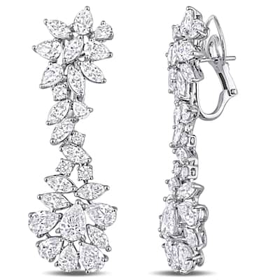 Miadora 13 5/8ct TDW Diamond Floral Cluster Drop Earrings in 18k White Gold
