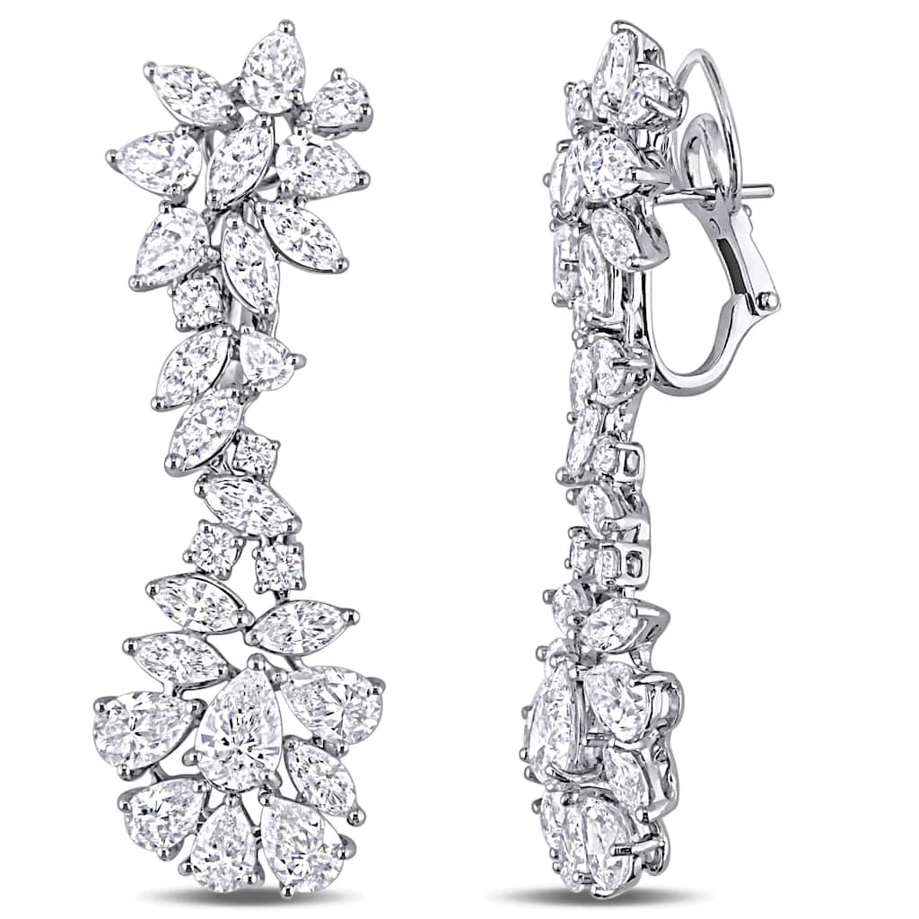 Miadora 13 5/8ct TDW Diamond Floral Cluster Drop Earrings in 18k White Gold