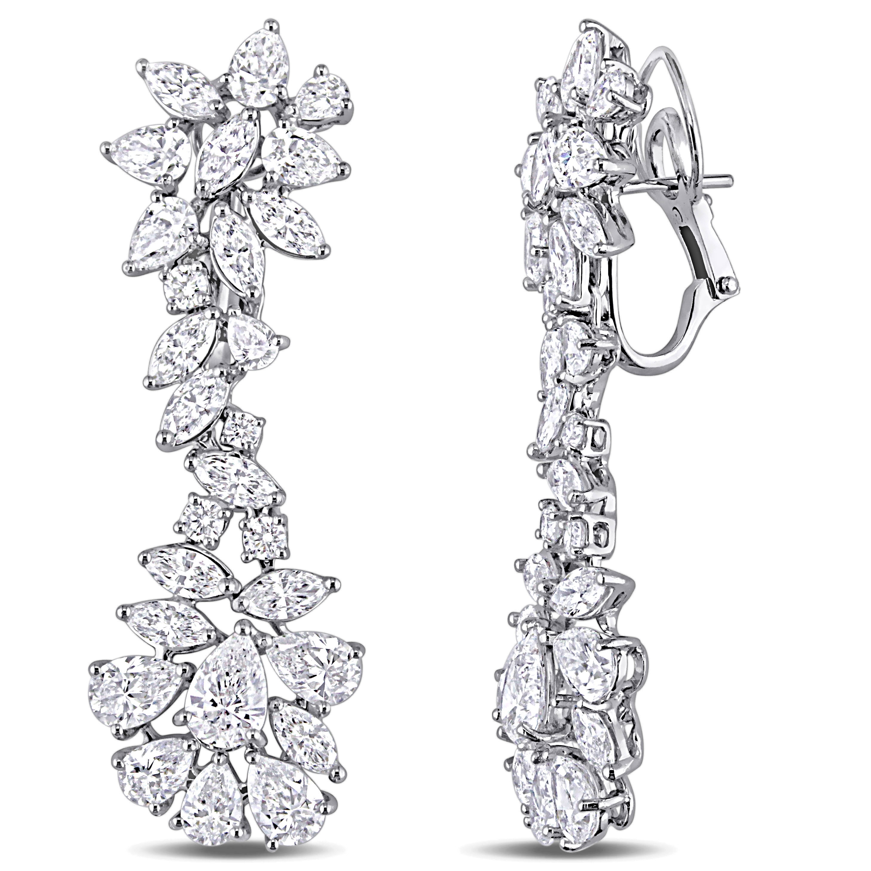 Miadora 13 5/8ct TDW Diamond Floral Cluster Drop Earrings in 18k White Gold