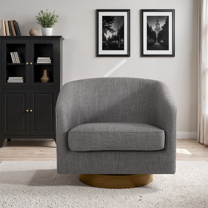 Faux Leather Wide Seat Swivel Barrel Chair