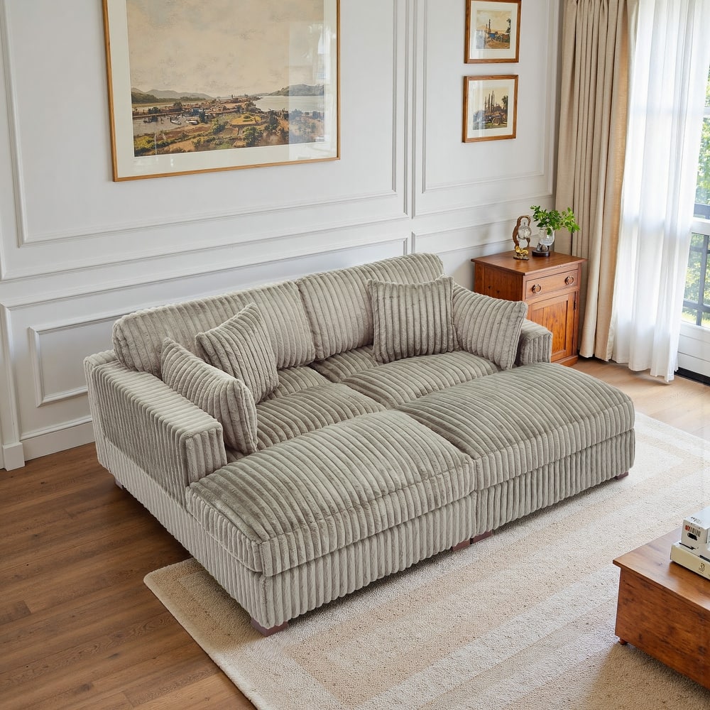 82" W Plush Corduroy Modular Sectional Sofa Chaise Lounge