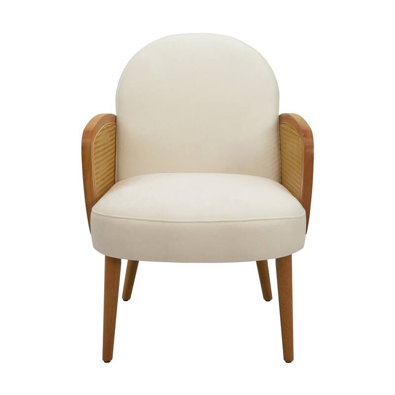 Christopher Knight Home Mid-century Velvet Upholstered Accent Chair with Ratttan Arms&Wooden Legs