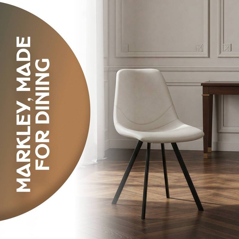 Markley Modern Ergonomic Leather Dining Chair with Black Steel Legs, Scratch-Resistant & Comfortable Kitchen Chair