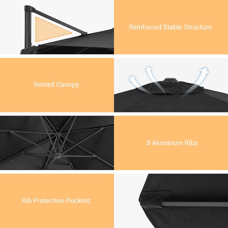 LIVOOSUN 10x10ft Cantilever Patio Offset Hanging Umbrellas