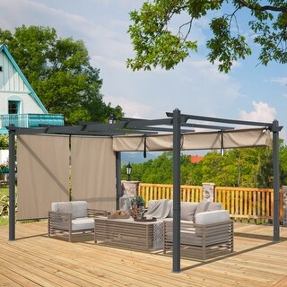 Aoodor Outdoor Pergola 12'x14' Aluminum Patio Pergola with Adjustable Sun Shade Cover and Retractable Canopy