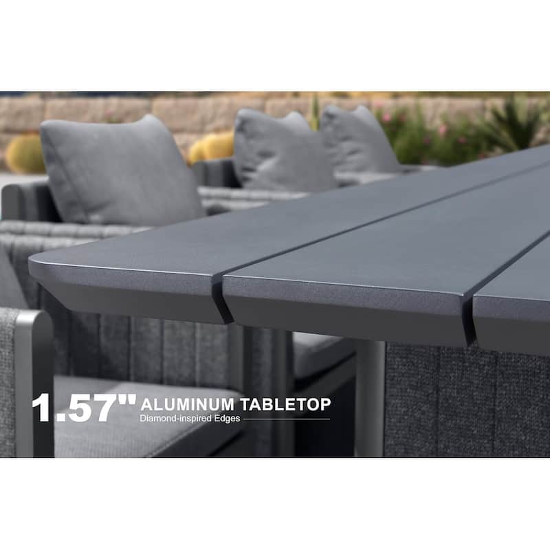 PURPLE LEAF Sanori Patio Dining Set Modern Large Weather-Resistant Table and Aluminum Chairs