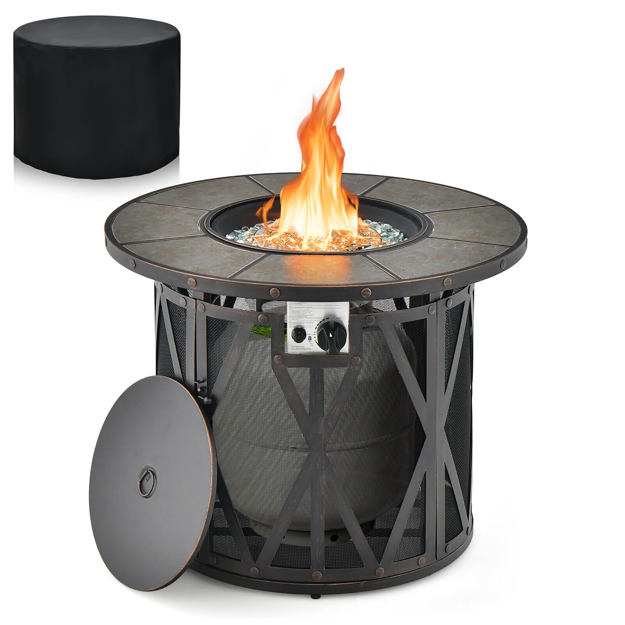 Gymax 32 Patio Round Fire Pit Table 30,000 BTU Propane Gas Firepit