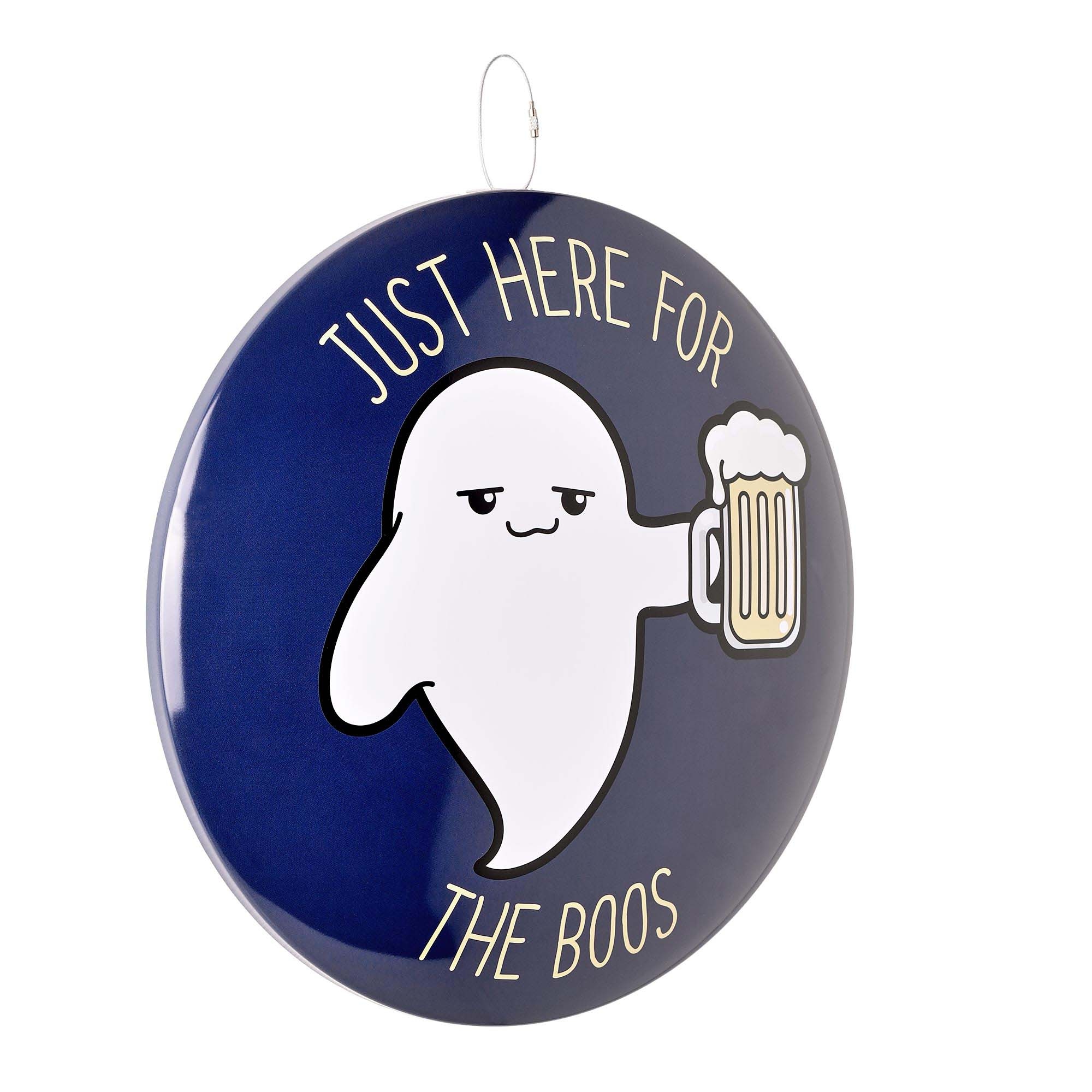 Dome Shaped Metal Wall Art Sign - 15" x 15" Retro Vintage Wall Décor for Bar, Man Cave, Garage, Game Room & Home - 15" x 15" - Just Here For The Boos Metal Dome