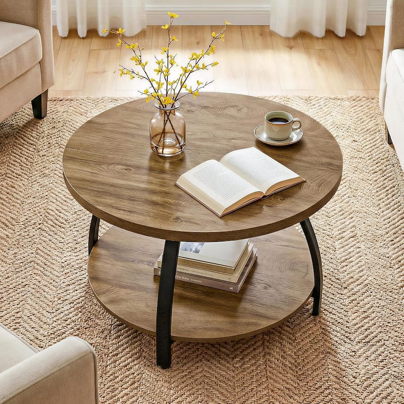 Farmhouse 31.5-Inch Round Coffee Table, Small Circle Cocktail Table for Living Room