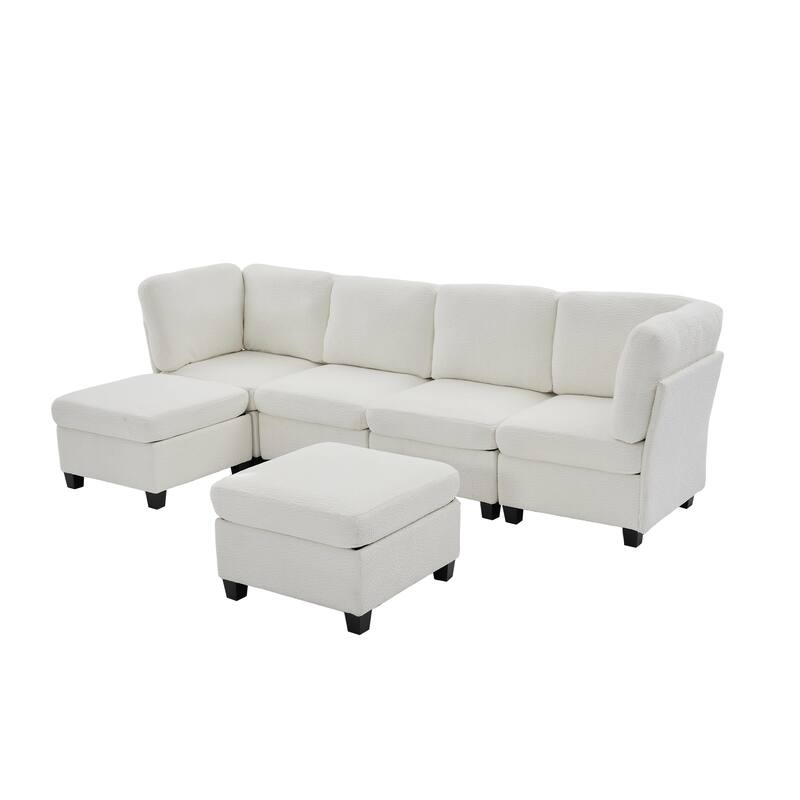HOMEFUN 6-Seat Polyester Upholstered U-Shaped Modular Storage Sleeper Sectional Sofa with Storage Ottoman