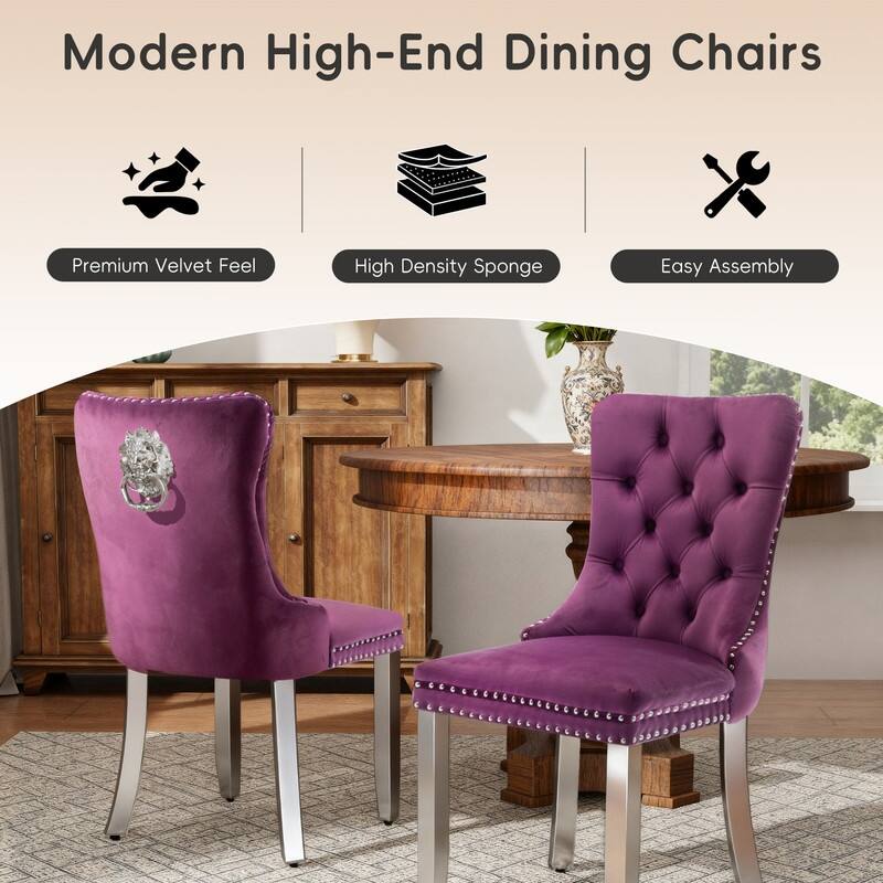 High-end Tufted Velvet Upholstered Nailhead Dining Chair Set of 6