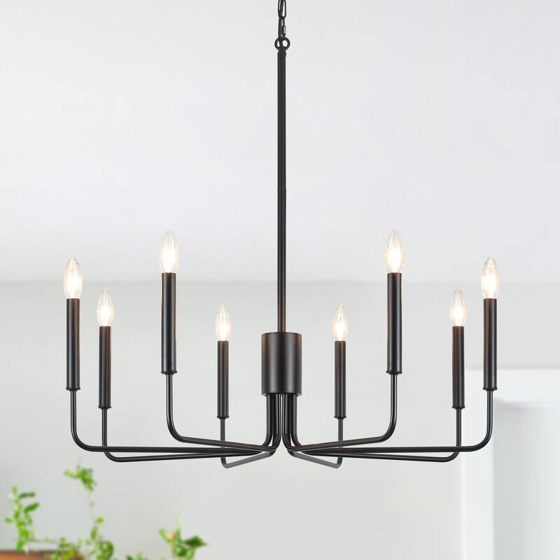 8 - Light Candle Style Chandelier Farmhouse Light Fixture for Kitchen Island Bedroom Entryway - N/A - Black