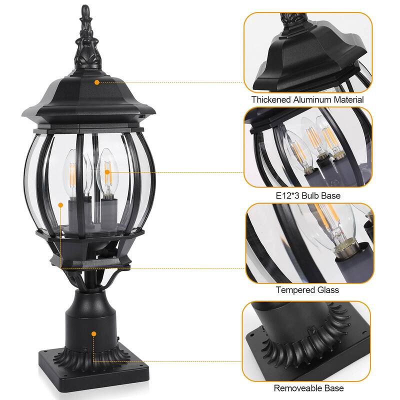 Outdoor 1/3 Light Post Lantern with Pier Mount Base(Pack 1 or 2)