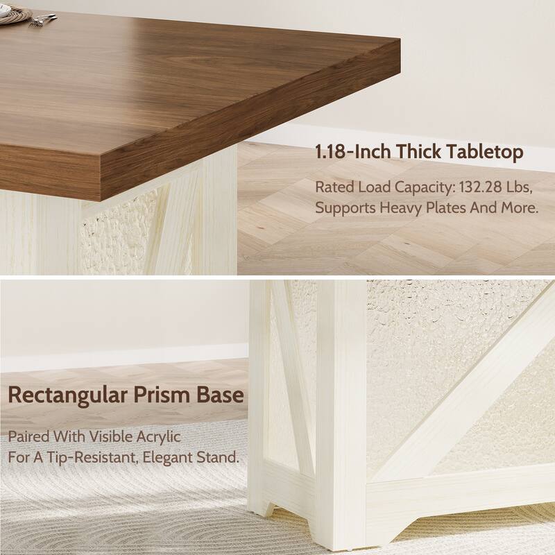 Dining Table with Acrylic X-Base, Kitchen Table for 4 People, Home Office Table with Thick Top