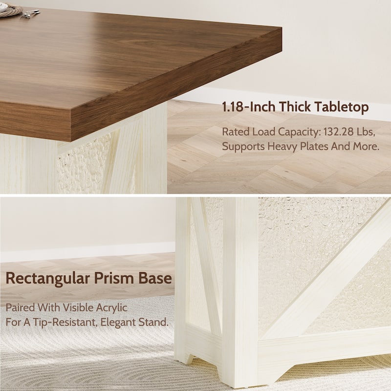 Rossetta 47'' Rectangular Farmhouse Thick Top Dining Table with Translucent Acrylic X-Base