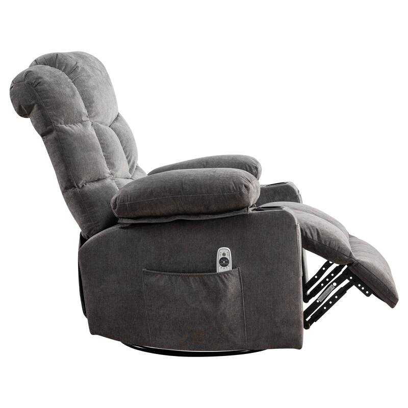 Swivel Massage Recliner Chair with Lumbar Heating, Oversized Lounge Sofa with Cup Holders, USB Port & 2 Side Pockets