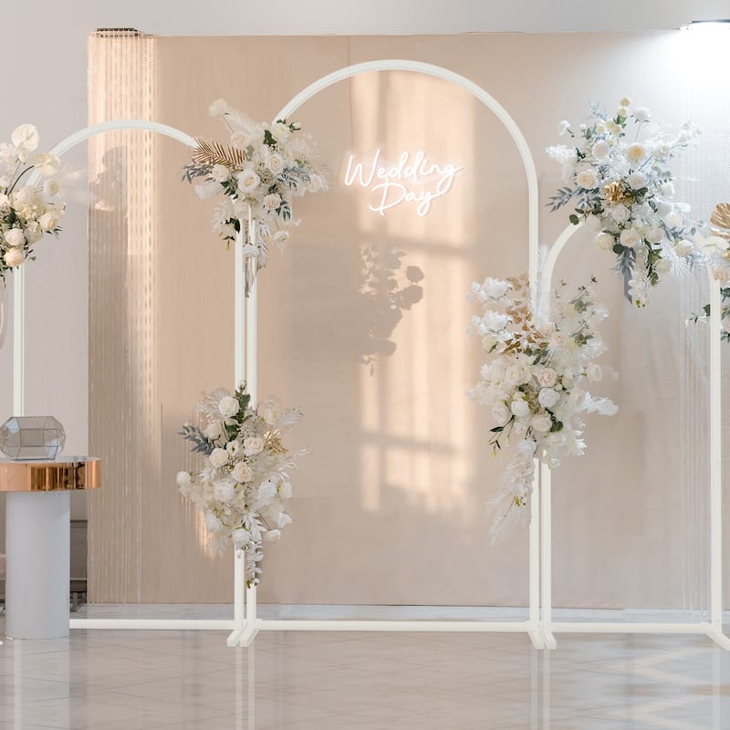 Metal Arch Backdrop Stand Set of 3 White Wedding for Birthday Party