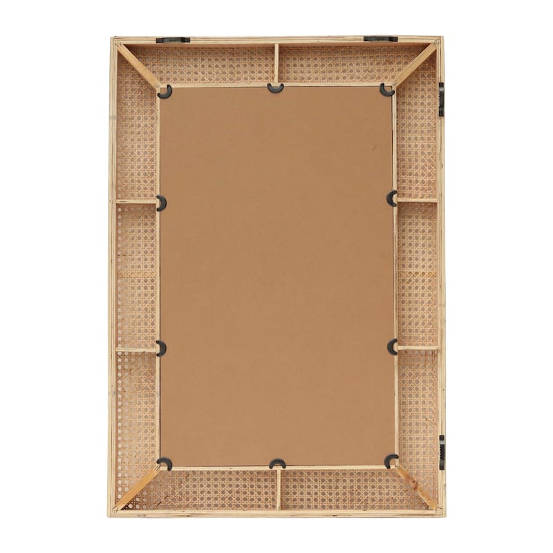 Rectangle Rattan Wall Mirror, Modern Boho Decorative Wall Mirror - Brown