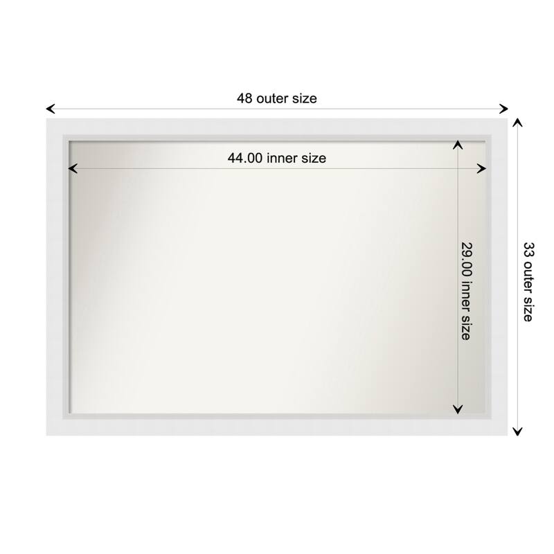 Blanco White Framed Non-Beveled Custom Wall Mirror, Bathroom Vanity Mirror - Outer Size: 48.25 x 33.25