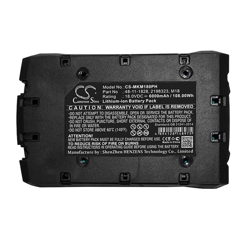 Battery for Milwaukee M18 0880-20 2626-20 48-11-1828 48-11-1815 48-11-1820 M18XC - Black