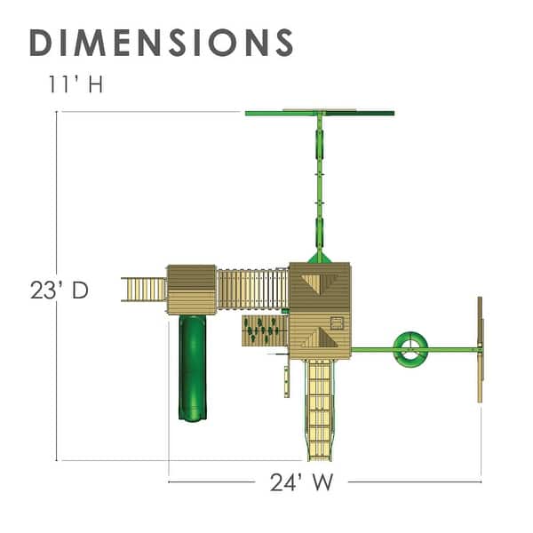 dimension image slide 1 of 2, Gorilla Playsets Pioneer Peak Wooden Swing Set with Clatter Bridge and Tire Swing