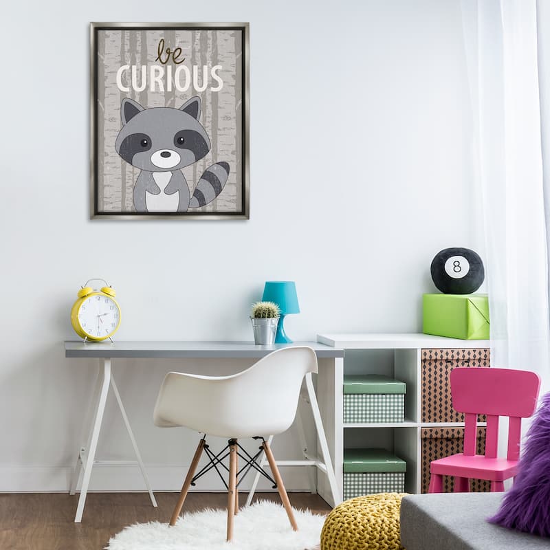 Stupell Be Curious Woodland Raccoon Framed Floater Canvas Wall Art Design By Kim Allen