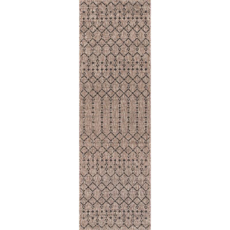 JONATHAN Y Trebol Moroccan Geometric Textured Weave Indoor/Outdoor Area Rug - 2 X 8 - Natural/Black