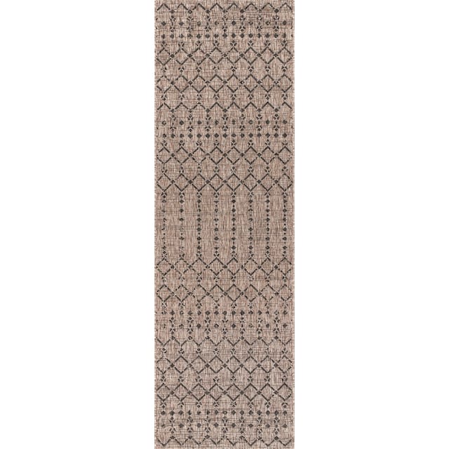JONATHAN Y Trebol Moroccan Geometric Textured Weave Indoor/Outdoor Area Rug - 2 X 8 - Natural/Black