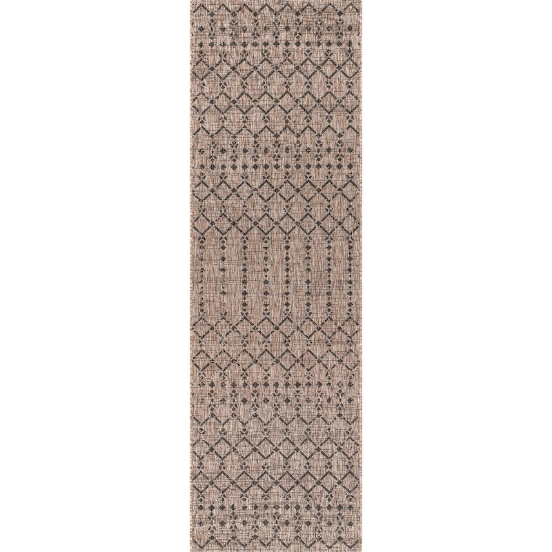JONATHAN Y Trebol Moroccan Geometric Textured Weave Indoor/Outdoor Area Rug - 2 X 20 - Natural/Black