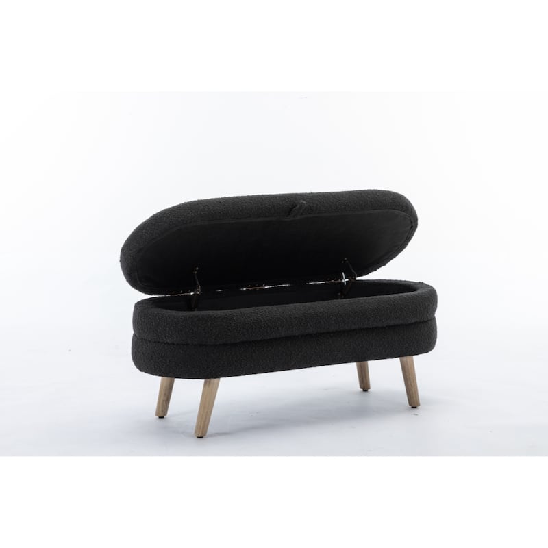 Boucle Fabric Storage Bench Bedroom Bench With Wood Legs For Living Room Bedroom Indoor