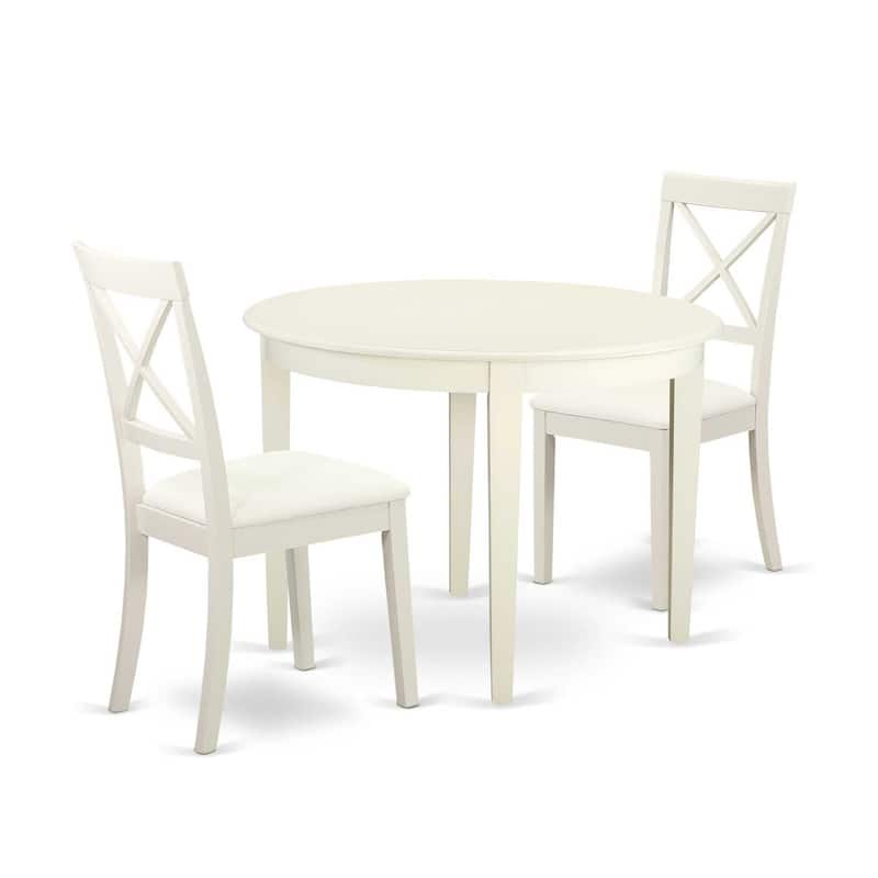Small Kitchen Table Set with Chairs - 3 Piece Dining Table & Chairs - Neo-Classical Design - Linen White Finish