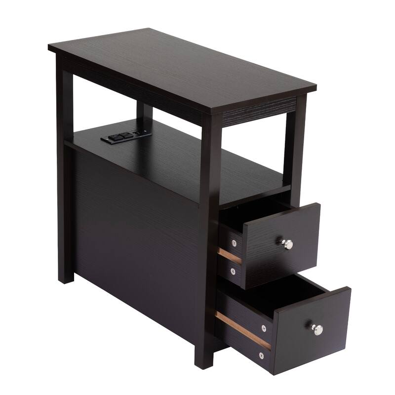Compact Nightstand with USB Charging, 2 Drawers & Shelf, Sturdy Wood Design, Easy Assembly